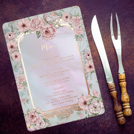 ヴィンテージ・ペリウィンクル・ボタン wedding foil menu カード