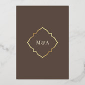 ヴィンテージ ペルシャ フレーム ブラウン ムスリム ウェディング ゴールド 箔招待状 (裏面)