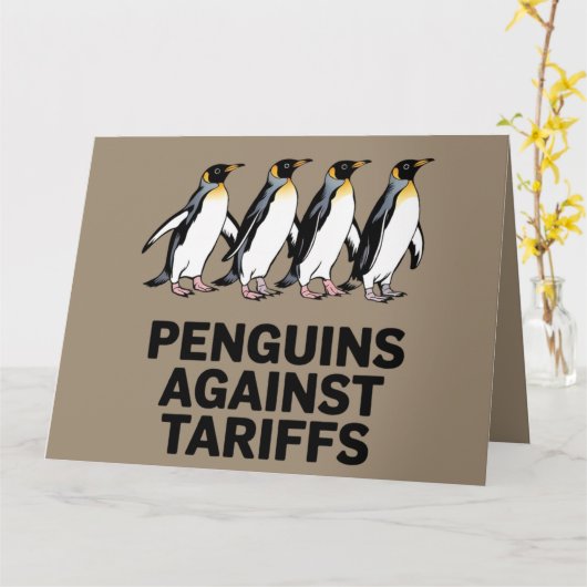 ヴィンテージ ペンギンが関税に抗議 面白い カード (黄色い花)