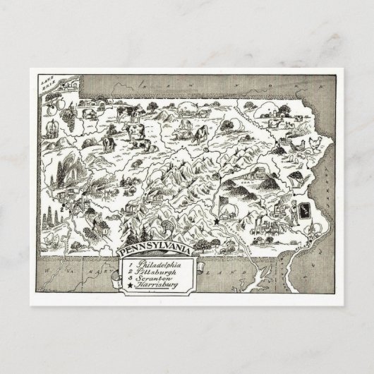 ヴィンテージ ペンシルベニア地図  ポストカード (正面)