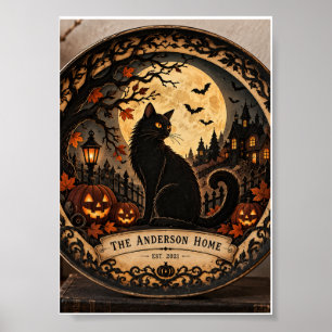 ヴィンテージ ペーパーカット ブラックキャット ハロウィン ポスター