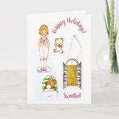 ヴィンテージ ペーパー ドール 冬の楽しみ ⛸ ホリデー カスタム シーズンカード (正面)