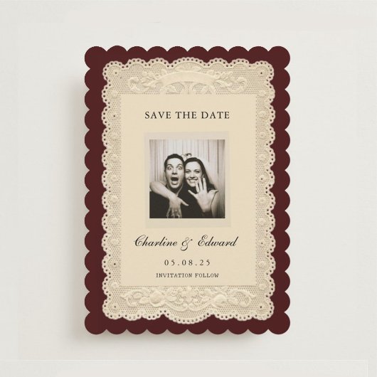ヴィンテージ ペーパー レース ブルゴーニュ Save the Date