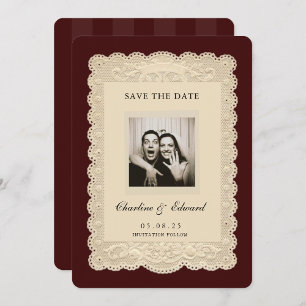 ヴィンテージ ペーパー レース ブルゴーニュ Save the Date 招待状