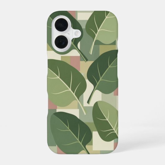 ヴィンテージ・ホウレンソウ・リーフパターン iPhone 16ケース (裏面)