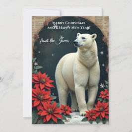 ヴィンテージ ホッキョクグマとポインセチアのクリスマスカード シーズンカード