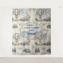 ヴィンテージ・ホットエアバルーン・ボーイベイビーシャワーバックドロップ