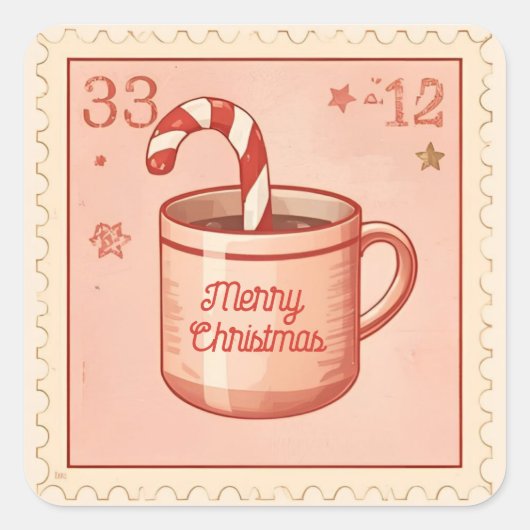 ヴィンテージ・ホットココア・クリスマス スクエアシール (正面)