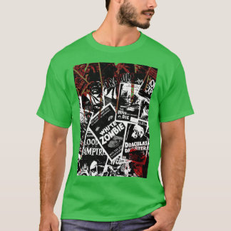 ヴィンテージ ホラー映画 コラージュ ブラック ホワイト 血まみれのg tシャツ