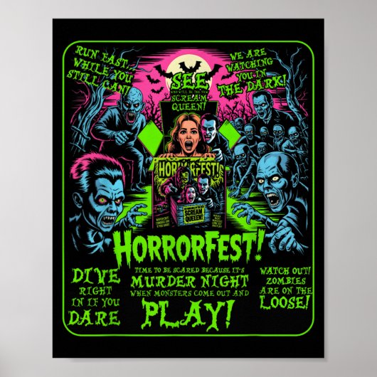 ヴィンテージ ホラー フェスト ポスター ハロウィン 映画 懐かしい (正面)