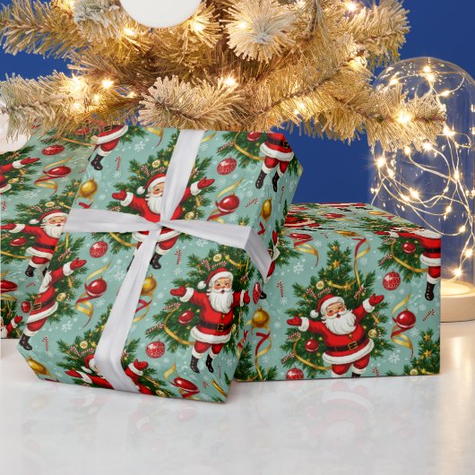 ヴィンテージ ホリデー ワンピース：サンタ＆ツリー ジュビリー ラッピングペーパー (クリスマス)