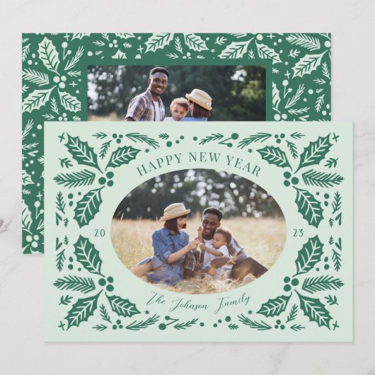 ヴィンテージ ホリーベリー オーバル フォト | ミントグリーン シーズンカード (正面/裏面)