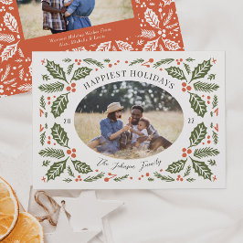 ヴィンテージ ホリーベリー オーバル フォト | 緑と赤 シーズンカード