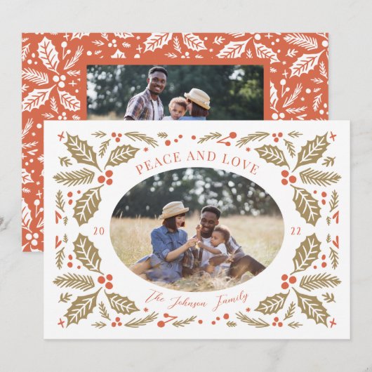 ヴィンテージ ホリーベリー オーバル フォト | 赤とゴールド シーズンカード (正面/裏面)