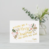 ヴィンテージ ホリー ブライト タイポグラフィー クリスマス フォイル 箔シーズンポストカード (立ち正面)