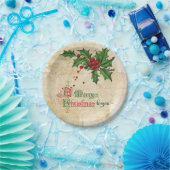 ヴィンテージ・ホリー・ベリーとメリー・クリスマス・メッセージ ペーパープレート (パーティー)