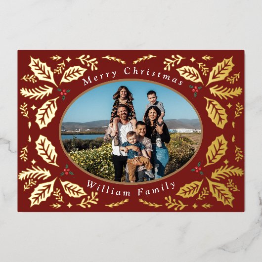 ヴィンテージ ホリー ベリー ウィッシーズ クリスマス ゴールド フォイル H 箔シーズンカード (正面)