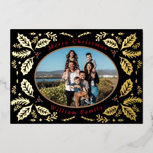 ヴィンテージ ホリー ベリー ウィッシーズ クリスマス ゴールド 箔シーズンカード (正面)