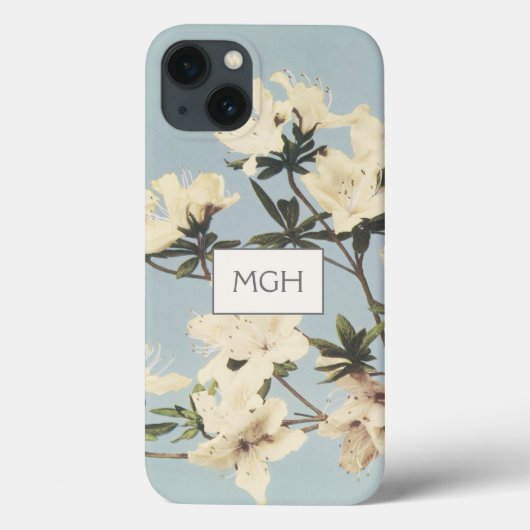 ヴィンテージ ホワイトクリーム色のつつじの花のモノグラム Case-Mate iPhoneケース (裏面)