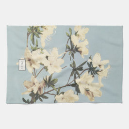 ヴィンテージ ホワイトクリーム色のツツジの花のモノグラム キッチンタオル