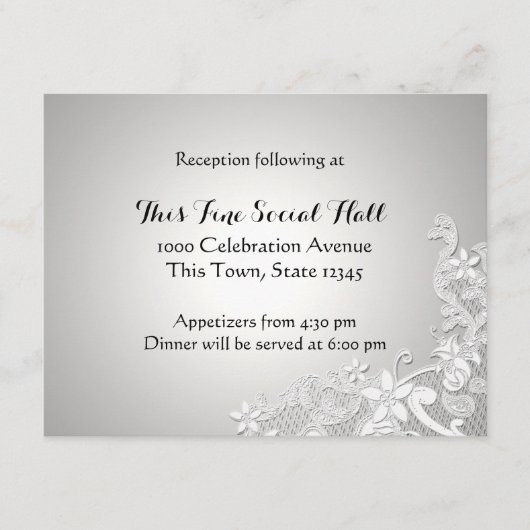 ヴィンテージ ホワイトレース ウェディング レセプション シルバー エンクロージャーカード (正面)
