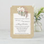 ヴィンテージ ホワイト オーキッド フローラル トロピカル フォリアージ クラフト 招待状 (スタンド正面)