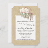 ヴィンテージ ホワイト オーキッド フローラル トロピカル フォリアージ クラフト 招待状 (正面)