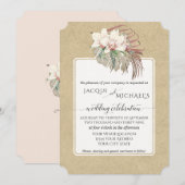 ヴィンテージ ホワイト オーキッド フローラル トロピカル フォリアージ クラフト 招待状 (正面/裏面)