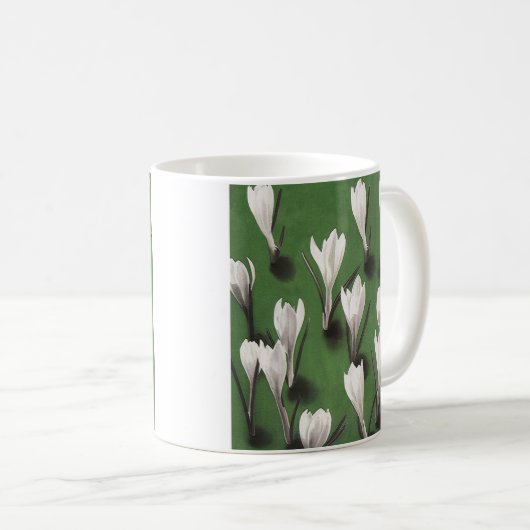 ヴィンテージ ホワイト クロッカス フラワーパターン ガーデン フラワー コーヒーマグカップ (正面右)