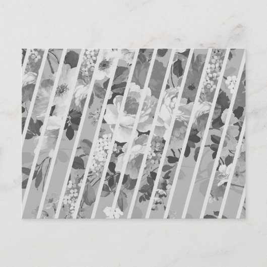 ヴィンテージ ホワイト グレー フラワー ストライプ パターン ポストカード (正面)
