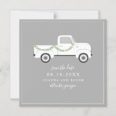 ヴィンテージ ホワイト トラック ウェディング セーブ ザ デート マグネット招待状 (正面)