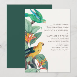 ヴィンテージ ホワイト トロピカル バード ウェディング インビテーション