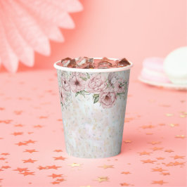 ヴィンテージ ホワイト ピオニー ブライダル シャワー ティーパーティー 紙コップ