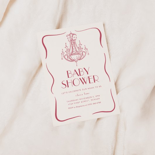 ヴィンテージ　ホワイト　ピンクのベイビーシャワーの招待状 招待状