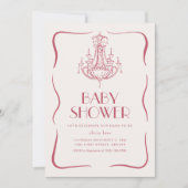 ヴィンテージ　ホワイト　ピンクのベイビーシャワーの招待状 招待状 (正面)