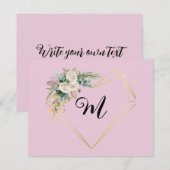 ヴィンテージ ホワイト ピンク ローズ ゴールデン ハート モノグラム シーズンカード (正面/裏面)