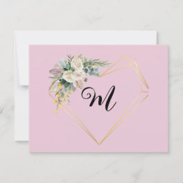 ヴィンテージ ホワイト ピンク ローズ ゴールデン ハート モノグラム シーズンカード