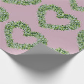 ヴィンテージ ホワイト フラワーズ ハート グリーンが付いた ラッピングペーパー (角)