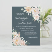 ヴィンテージ ホワイト フラワーナビーブルー 結婚式招待状 招待状 (スタンド正面)