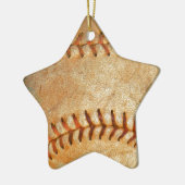 ヴィンテージ・ホワイト・ベースボールの赤のステッチ セラミックオーナメント (左)