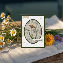 ヴィンテージ ホワイト ポピー 裏面に誕生日詳細 招待状