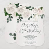 ヴィンテージ ホワイト ローズ ラグジュアリー 60歳の誕生日 招待状 (正面/裏面)