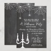 ヴィンテージ ホワイト 黒板 クモ ハロウィンパーティー 招待状 (正面/裏面)