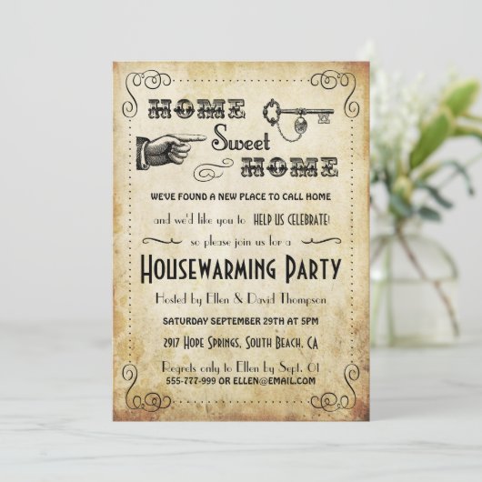 ヴィンテージ"ホームスイートホーム"引っ越し祝いパーティー招待状 招待状 (スタンド正面)