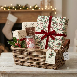 ヴィンテージ ホーリーベリー クリスマス レッド ラッピングペーパー