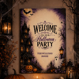 ヴィンテージ・ホーンテッドハウス・ハロウィンパーティーウェルカムサイン ポスター