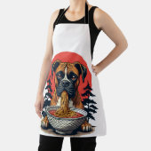 ヴィンテージ ボクサー犬 ラーメンを食べる 日本の夕焼け イラスト エプロン (インサイチュ)