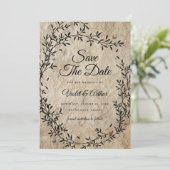 ヴィンテージ ボタニカルリースの結婚式Save The Date 招待状 (スタンド正面)