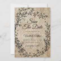 ヴィンテージ ボタニカルリースの結婚式Save The Date