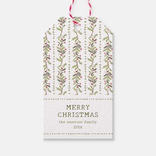 ヴィンテージ ボタニカル クリスマス ギフトタグ (正面)